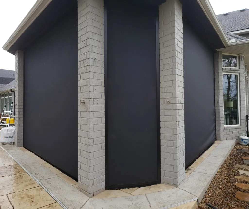 Hexagon patio installation black screens