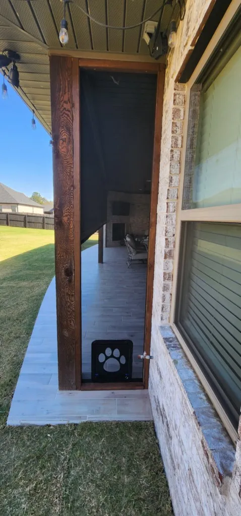 Fix screen with doggie door installed outdoor patio