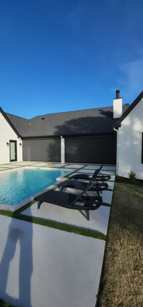 Black housing charcoal Nano 95 outdoor patio screens Thornberry subdivision