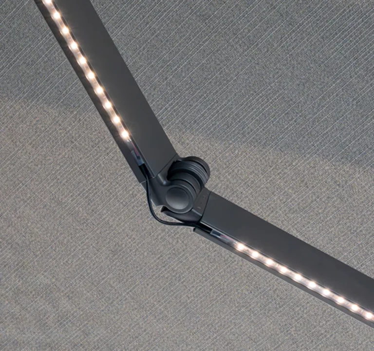 Integrated dimmable LED lights in SunPro motorized awning arms