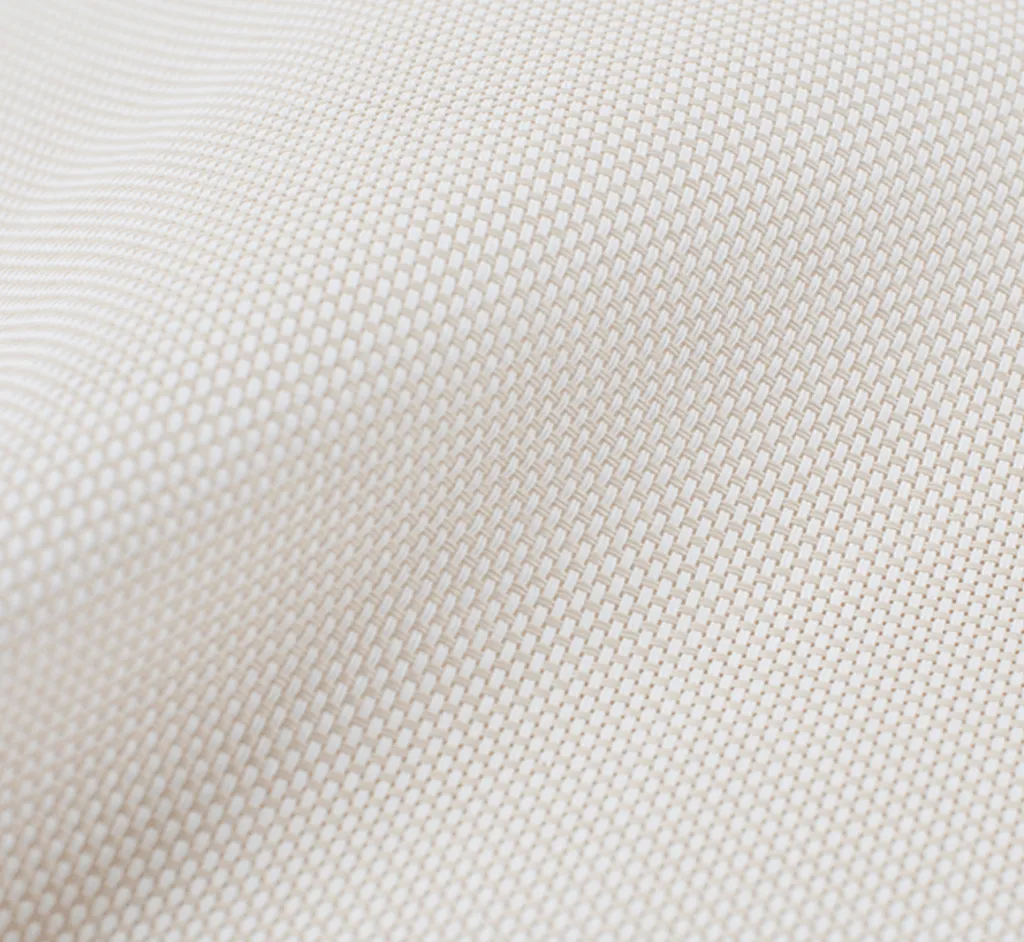 Textilene Nano 95 Bone motorized retractable screen fabric swatch — 95% UV blocking exterior shading mesh stocked by NWA Security Shutters in Northwest Arkansas